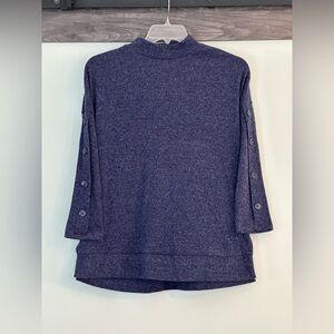 Mock turtleneck, soft navy, 3/4 sleeve, cute button detail on sleeves, supersoft